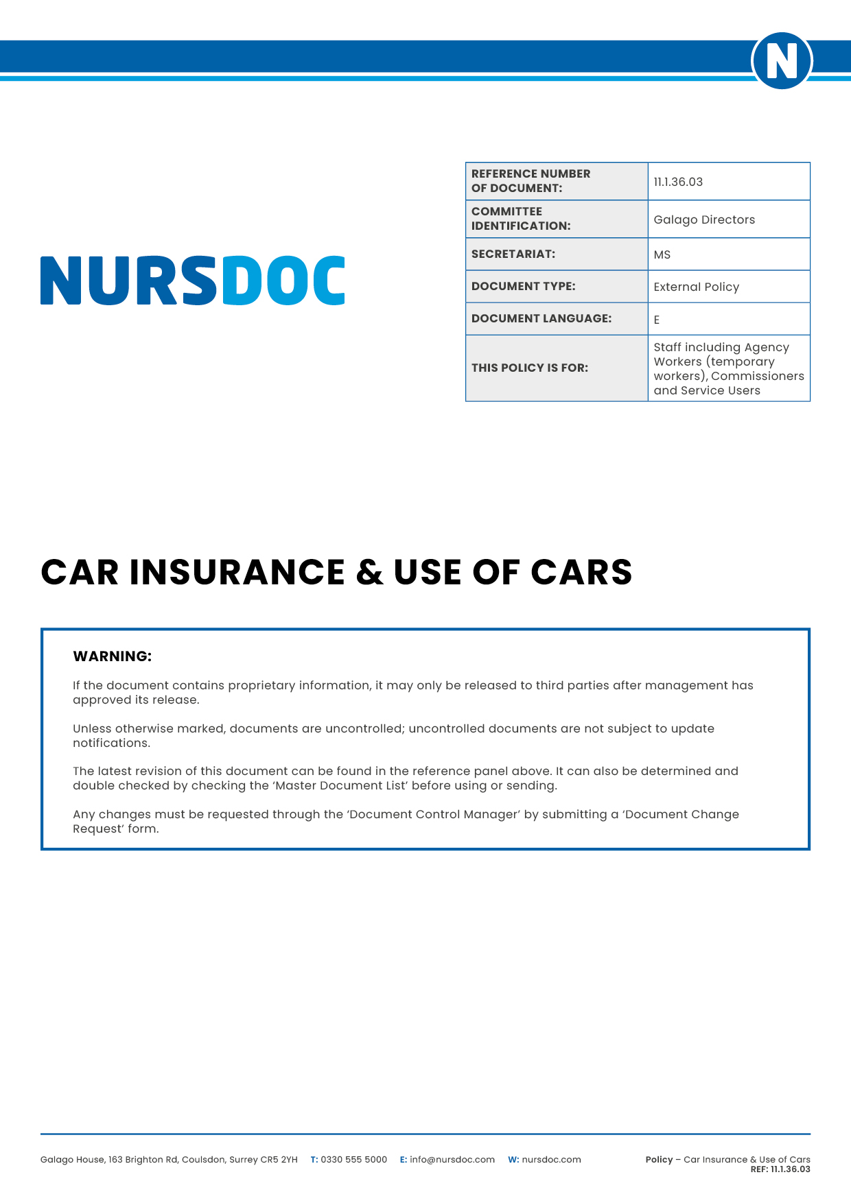 Nursdoc Policy Car Insurance Use of Cars