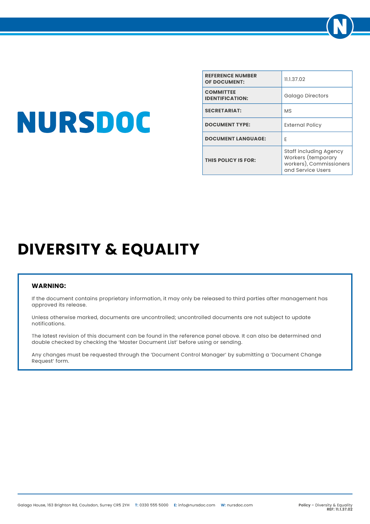 Nursdoc Policy Diversity Equality