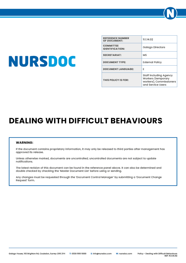Nursdoc Policy Dealing with Difficult Behaviours