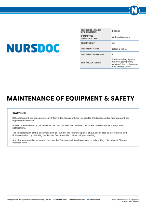 Nursdoc Policy Maintenance of Equipment Safety