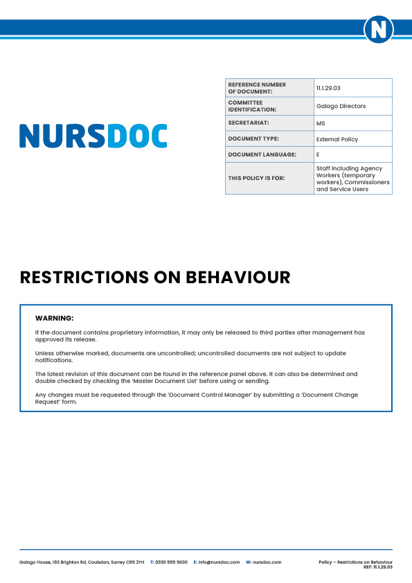 Nursdoc Policy Restrictions on Behaviour
