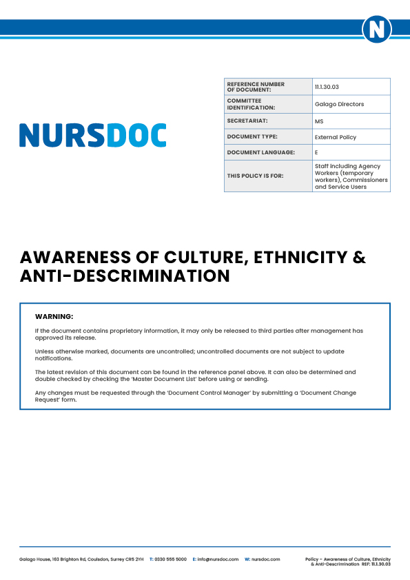 Nursdoc Policy Awareness of Culture Ethnicity Anti Discrimination
