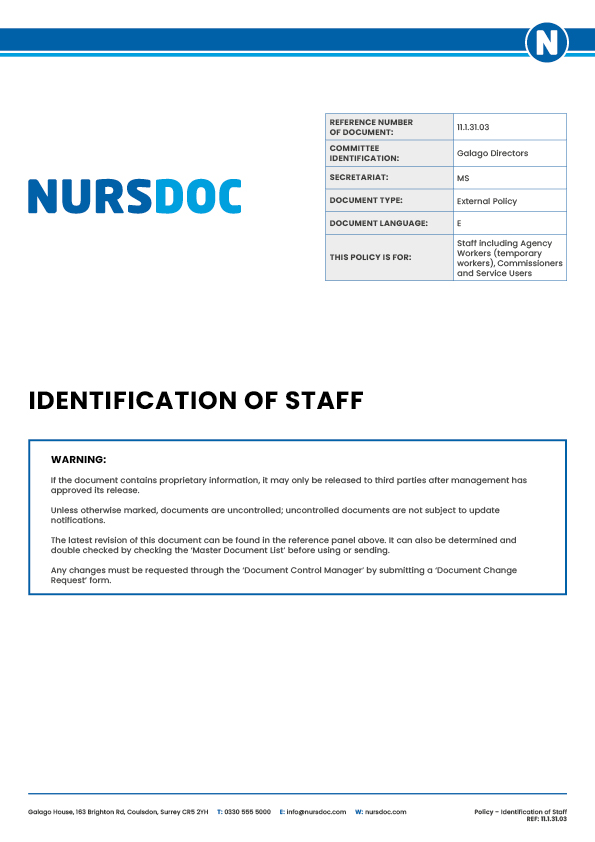 Nursdoc Policy Identification of Staff
