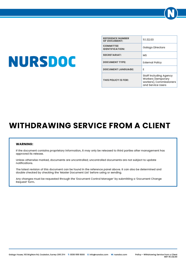 Nursdoc Policy Withdrawing Service from a Client