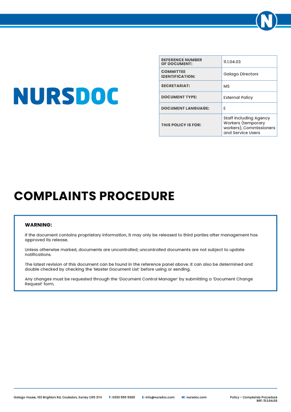 Nursdoc Complaints Procedure Policy