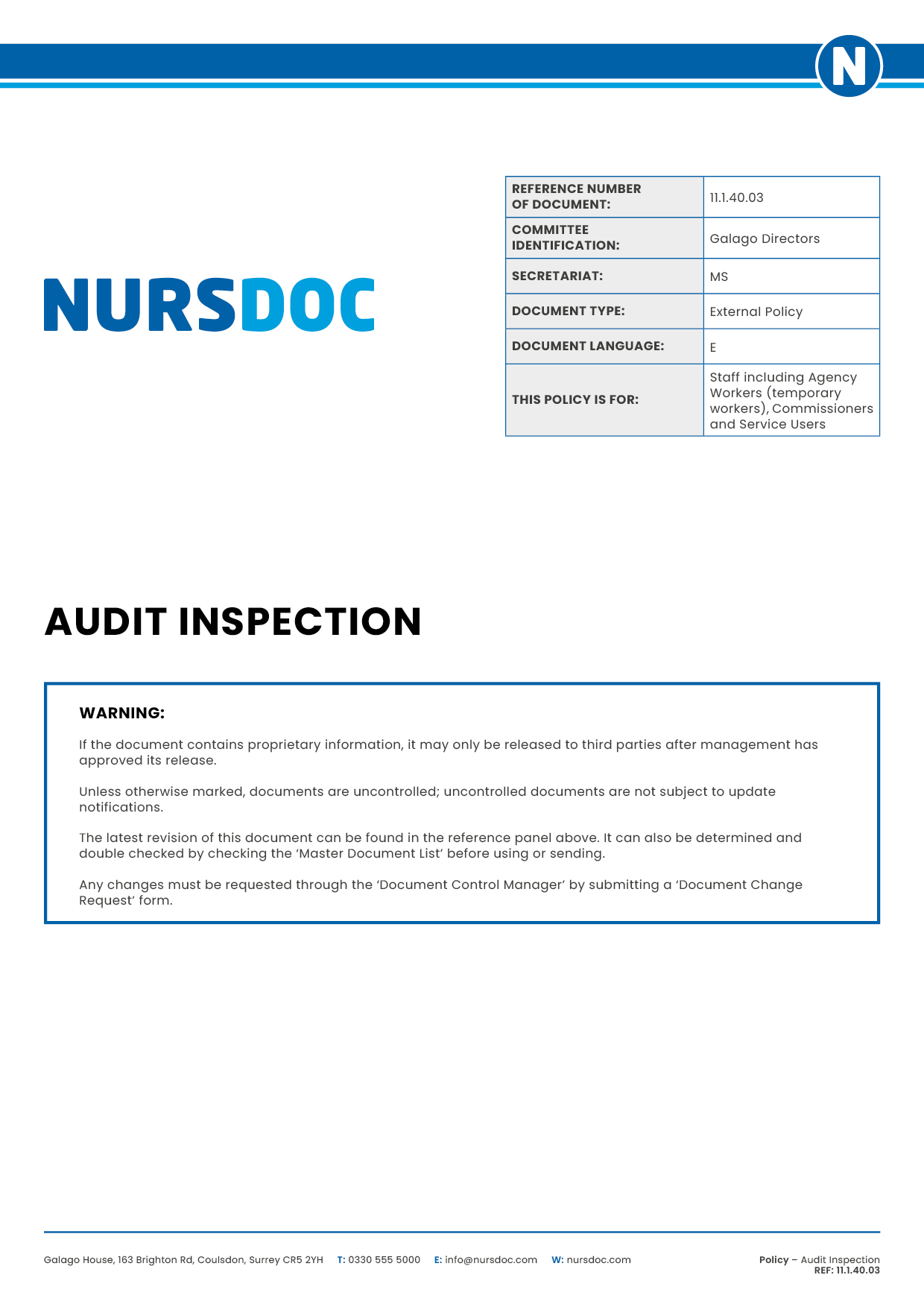 Nursdoc Policy Audit Inspection