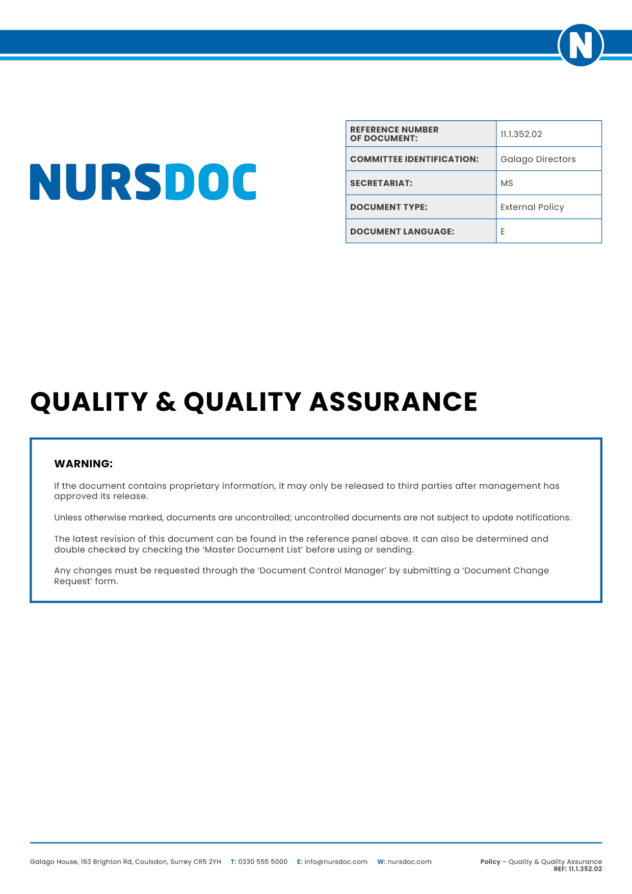 Nursdoc Policy Quality and Quality Assurance
