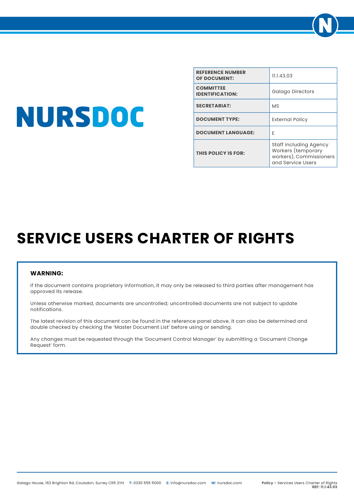Nursdoc Policy Service Users Charter of Rights