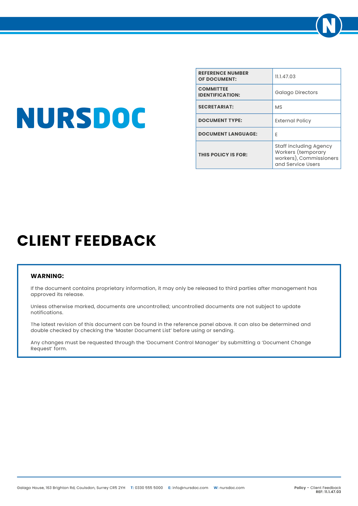 Nursdoc Policy Client Feedback