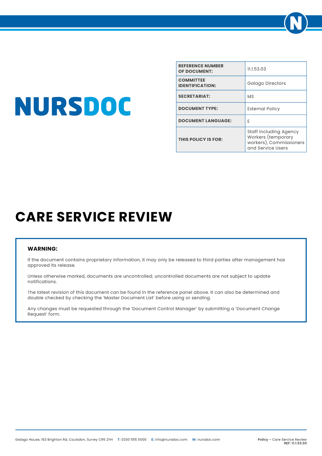 Nursdoc Policy Care Service Review