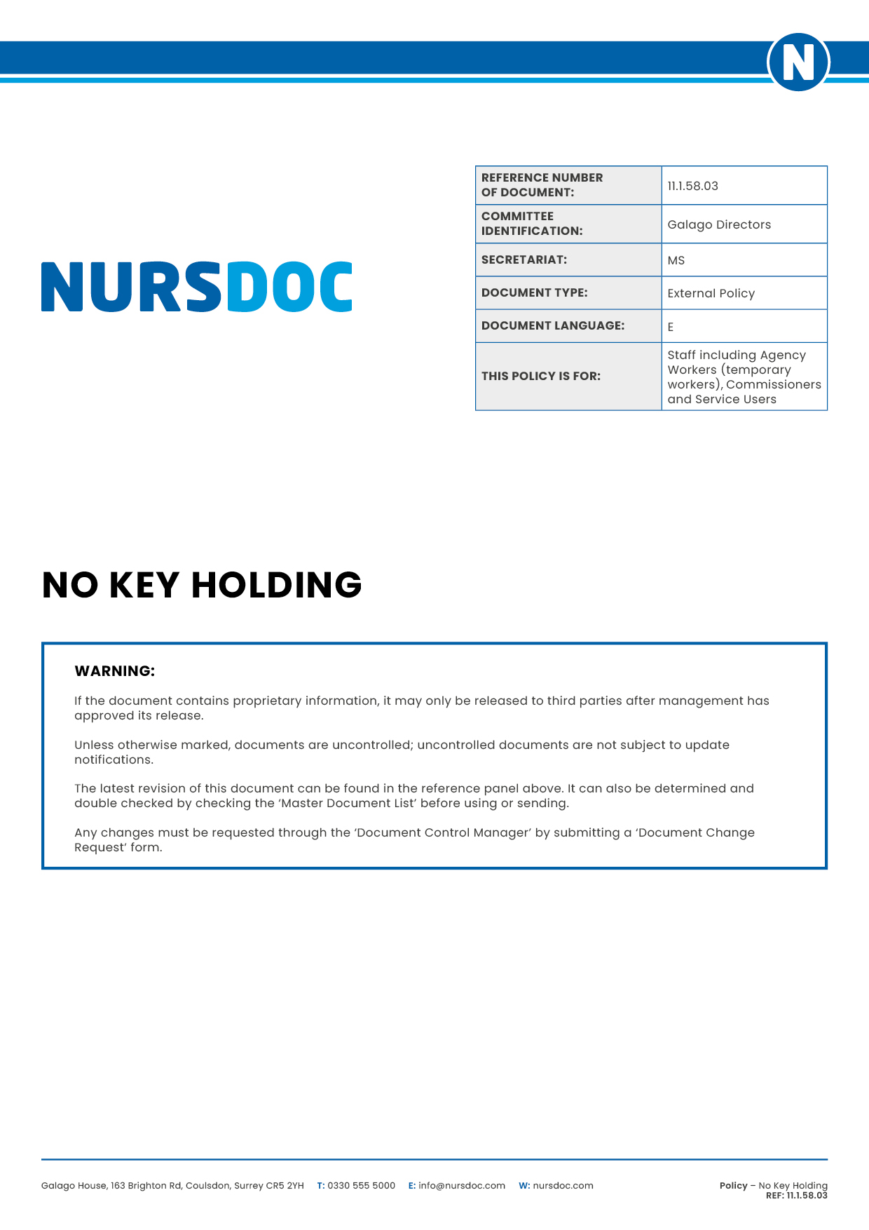Nursdoc Policy No Key Holding Policy