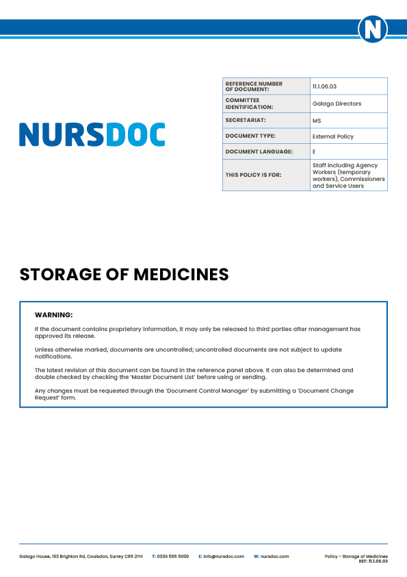 Nursdoc Storage of Medicines Policy