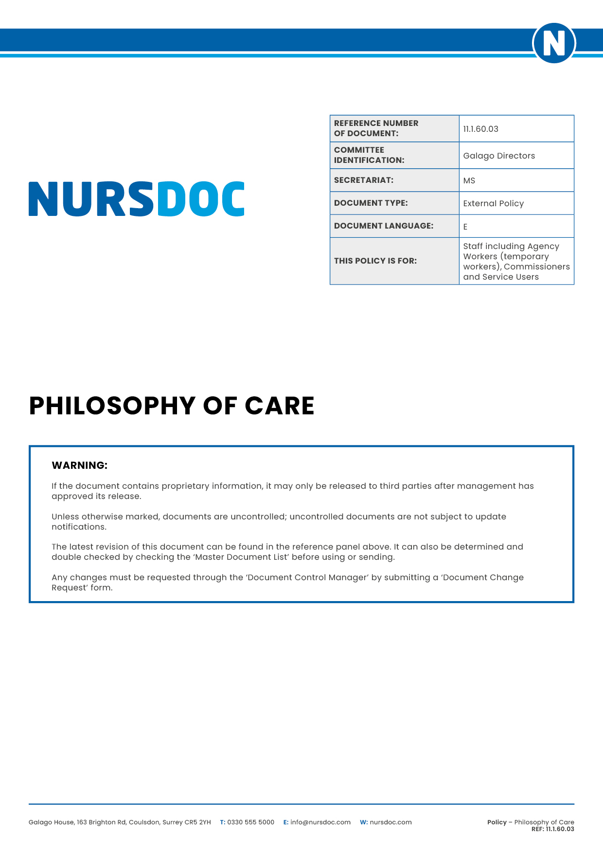 Nursdoc Policy Philosophy of Care