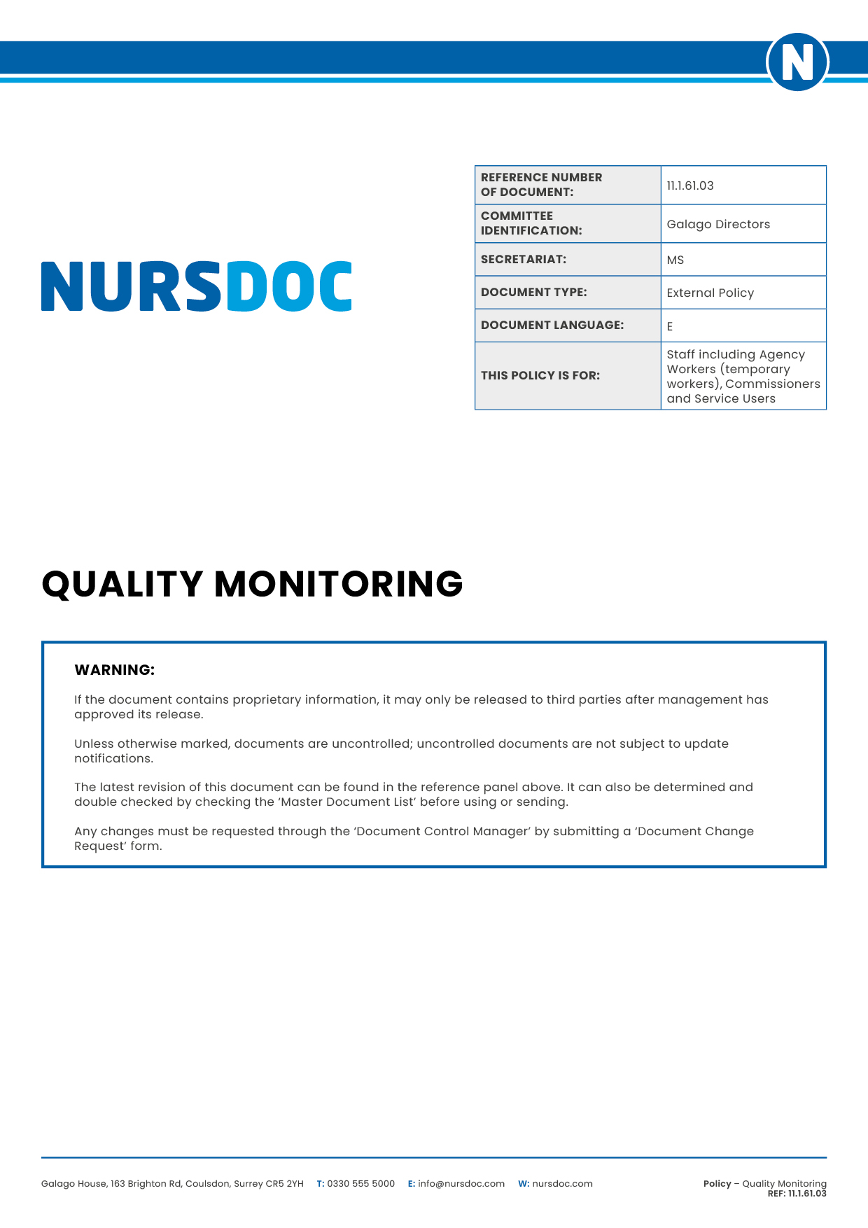 Nursdoc Policy Quality Monitoring