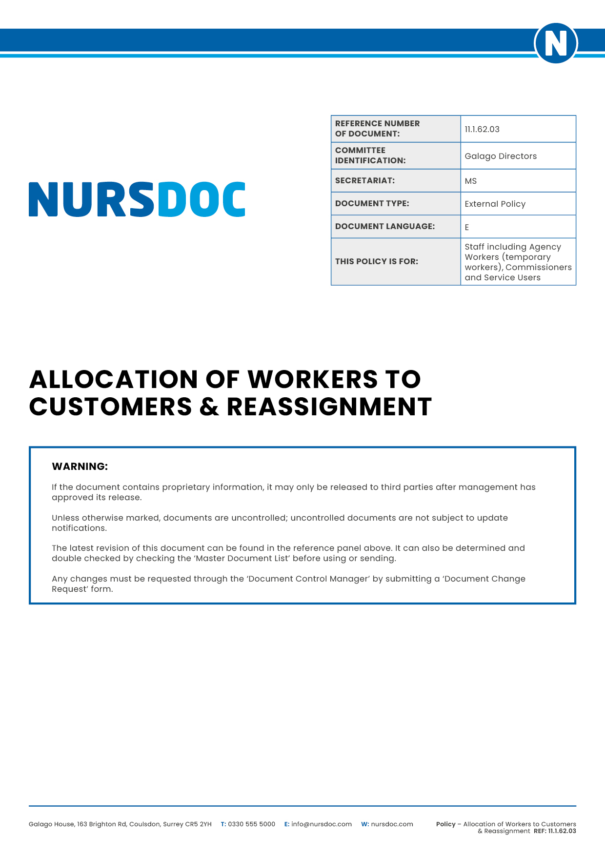 Nursdoc Policy Allocation of Workers to Customers Reassignment