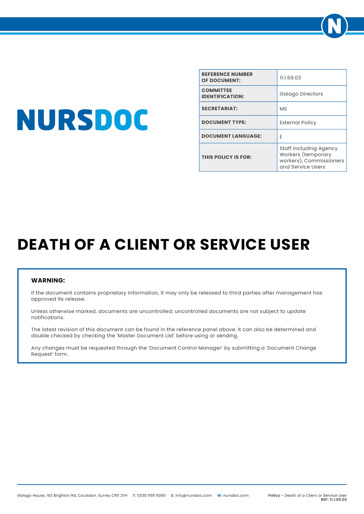 Nursdoc Policy Death of a Client or Service User