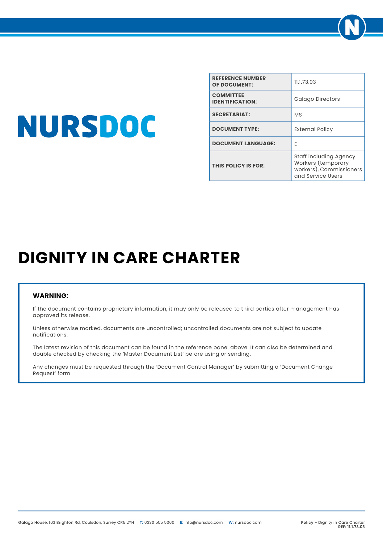 Nursdoc Policy Dignity in Care Charter