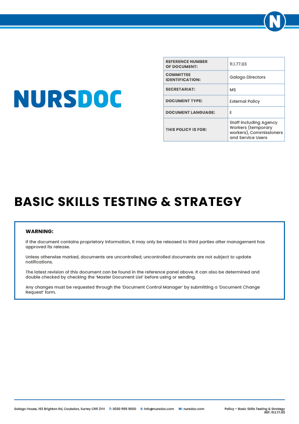 Nursdoc Policy Basic Skills Testing Strategy