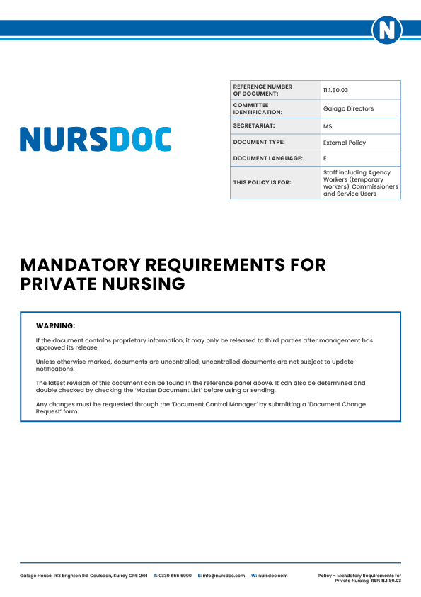 Nursdoc Policy Mandatory Requirements for Private Nursing