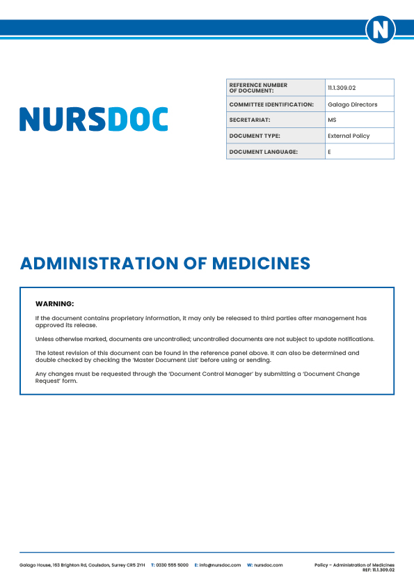 Nursdoc Policy Administration of Medicines