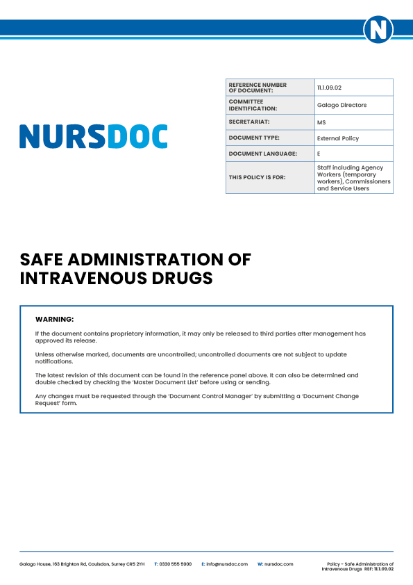 Nursdoc Safe Administration of Intravenous Drugs policy