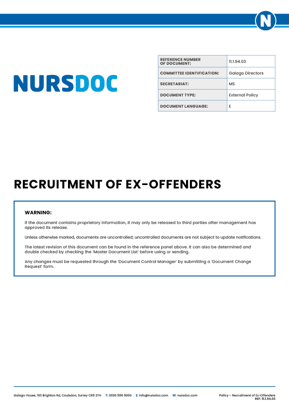 Nursdoc Policy Recruitments of Ex Offenders