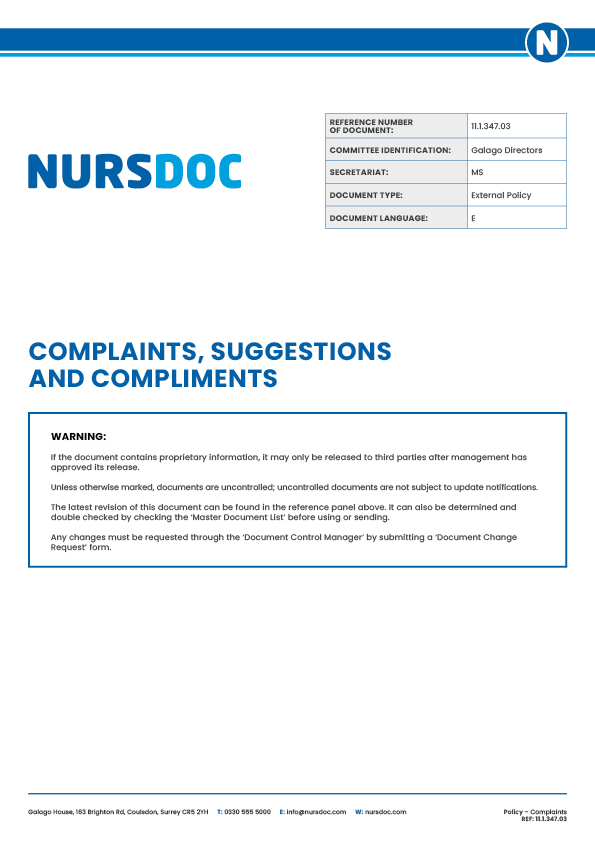 Nursdoc Policy Complaints Suggestions and Compliments