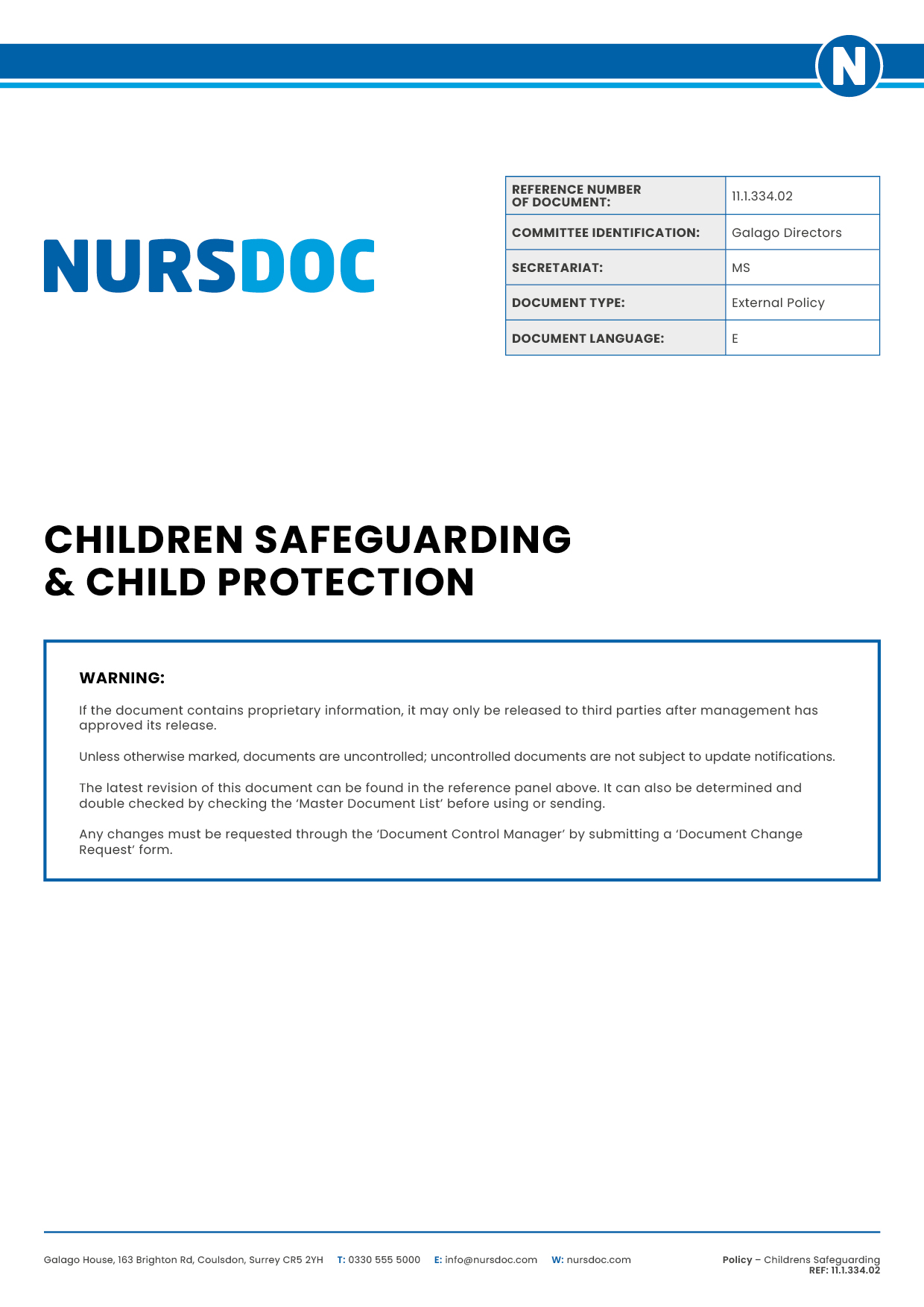 Nursdoc Policy Safeguarding Children and Child Protection